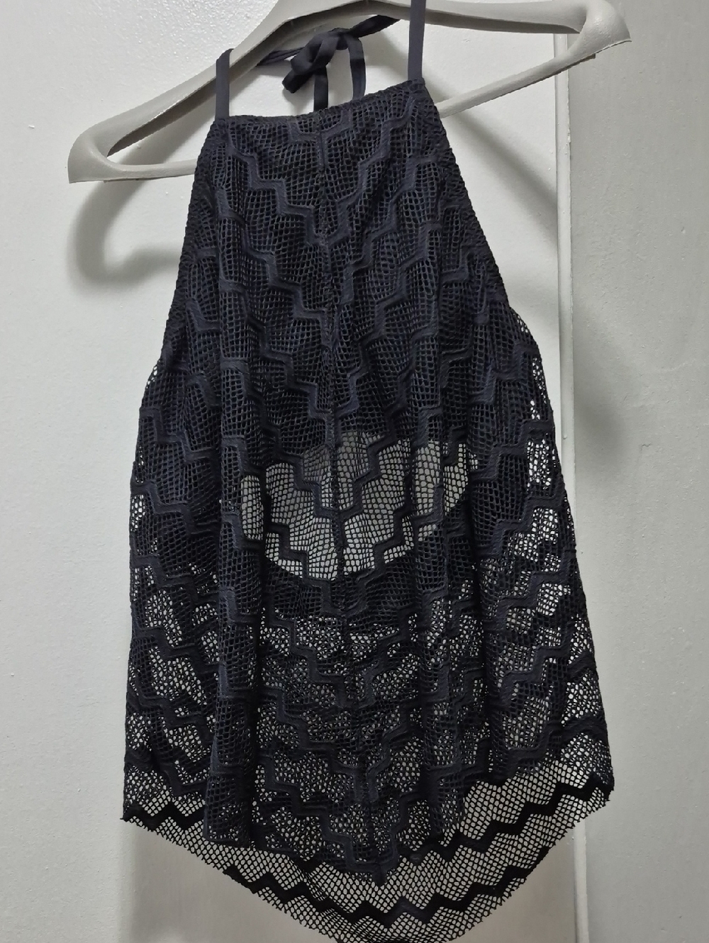 Kona Sol Black Crochet Asymmetrical Swim Cover-Up